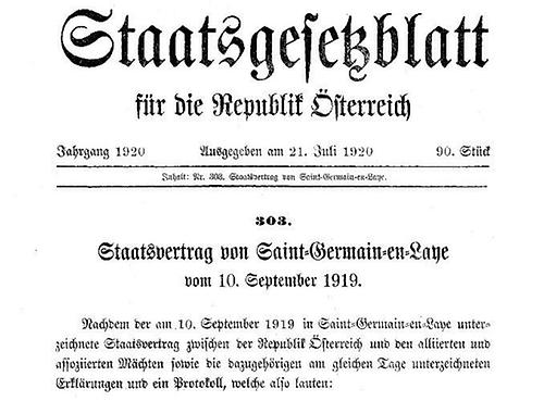 Staatsgesetzblatt für die Republik Österreich vom 21. Juli 1920: Verkündung des Vertrages von Saint-Germain-en-Laye