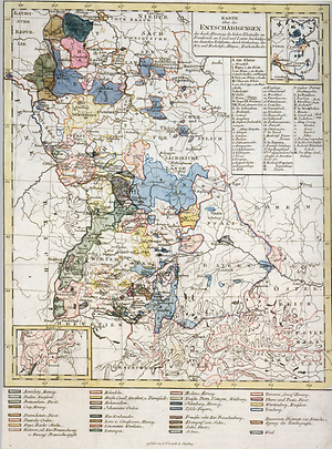 Karte der Kompensationen nach dem Reichsdeputationenhauptschluss, 1803.