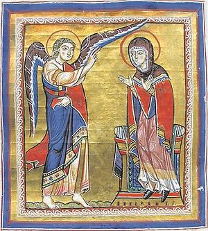 Verkündigung an Maria im Mondseer Liutold-Evangeliar (um 1170)