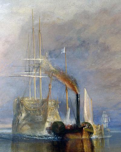 Auschnitt aus William Turner: 'The Fighting Temeraire tugged to her last berth to be broken up, 1838' (Bild: The National Gallery, London, Public Domain)