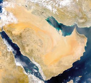 Auszug aus Afrika. Vor rund 60.000 Jahren überquerte der Mensch die schmale Meerenge am Südrand der Arabischen Halbinsel. Der Auszug aus Afrika war möglich durch einen deutlich niedrigeren Meeresspiegel., Foto: © NASA/Goddard Space Flight Center