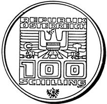 100 Schilling - XII Olympische Winterspiele in Innsbruck 1976, 4 Ausgabe Hall (1976)