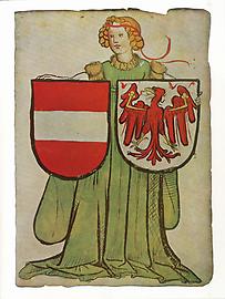 Wappenmädchen aus dem Urbar der Veste Rheinfelden (Haus-, Hof- und Staatsarchiv