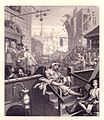Gin Lane (Schnapsgasse) von William Hogarth, Stahlstich um 1860 nach dem Original von 1751