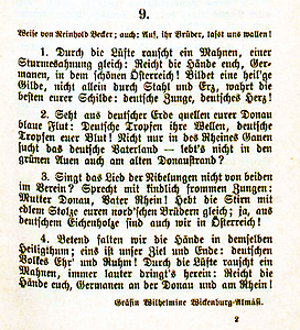 Gedicht von Wilhelmine Wickenburg-Almásy. Aus einem in Laibach 1897 erschienenen Studentenliederbuch 'Kneip-Bibel'