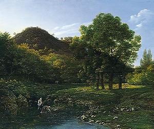 Franz Steinfeld, Landschaft mit Bäuerin. Gemälde, 1830 (Historisches Museum der Stadt Wien)., © Copyright Historisches Museum der Stadt Wien, für AEIOU.