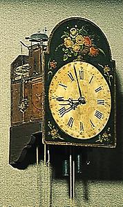 Uhrenerzeugung: Bauernholzuhr mit Orgelspielwerk, Anfang 19. Jh., aus demSalzkammergut., © Copyright Verlag Christian Brandstätter, Wien, für AEIOU.