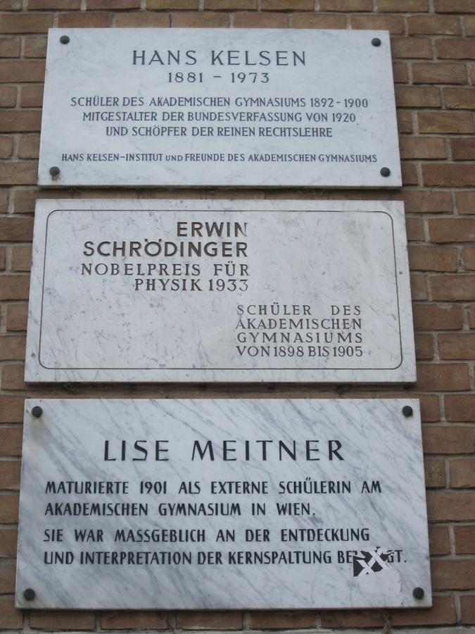 Hans Kelsen-, Erwin Schrödinger-, Lise Meitner Gedenktafeln