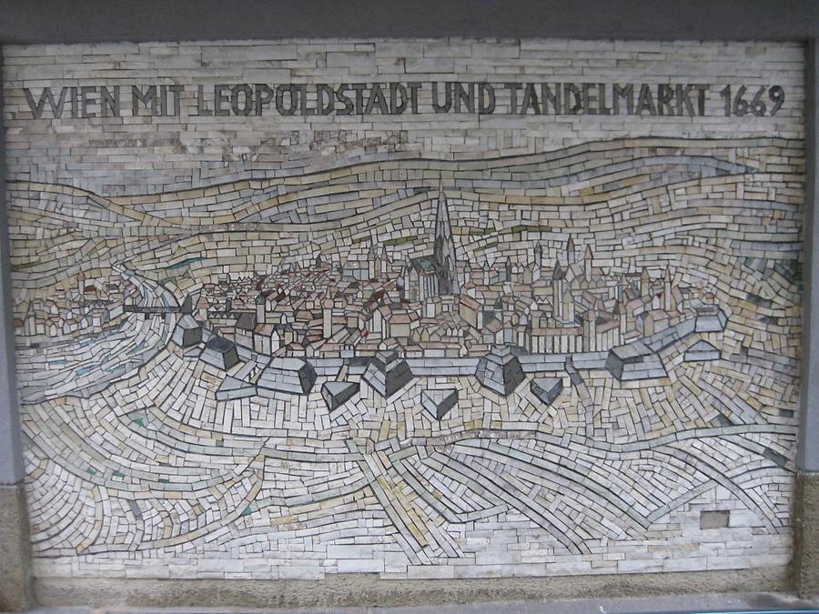 Wandmosaik 'Wien mit Leopoldstadt und Tandelmarkt 1669'