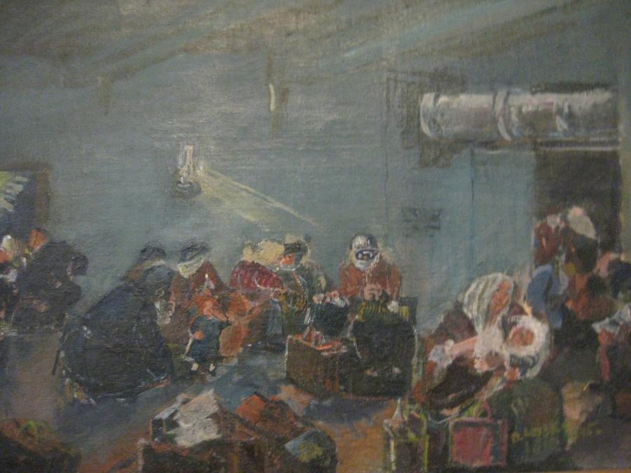 Ölbild 'Im Luftschutzkeller' von Oskar Laske 1945