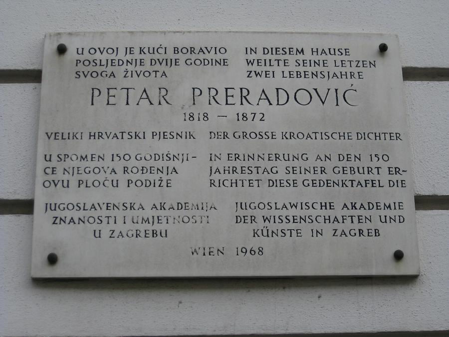 Petar Preradovic Gedenktafel