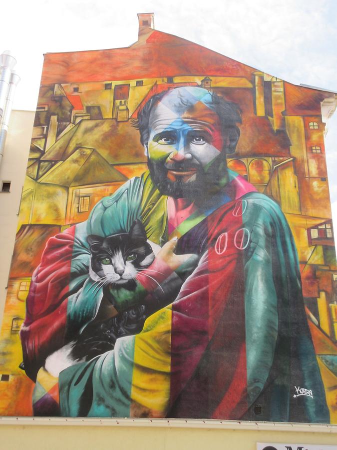 Street Art Mural 'Klimt mit Katze' von Kobra 2018