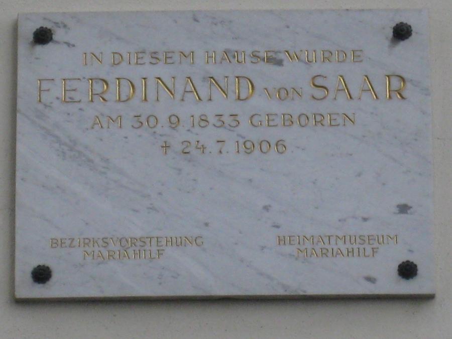 Papagenogasse Getreidemarkt 3 -Ferdinand von Saar Gedenktafel