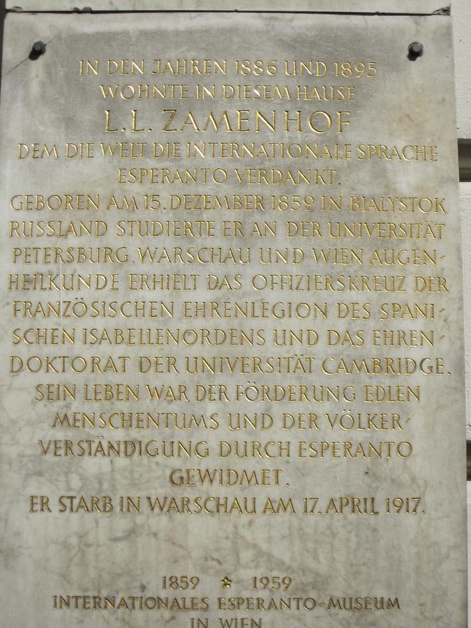 L. L. Zamenhof Gedenktafel