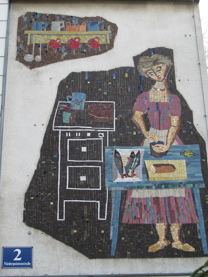 Mosaikwandbild 'Frauenberufe' von Hans R. Pippal 1957