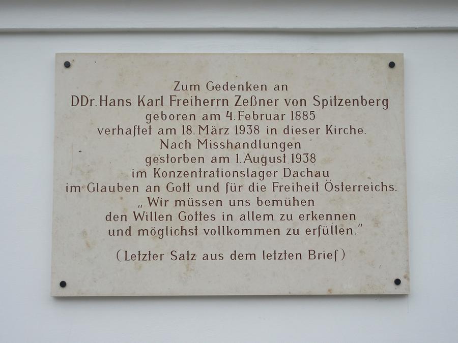Hans Karl Fhr Zeßner von Spitzenberg Gedenktafel