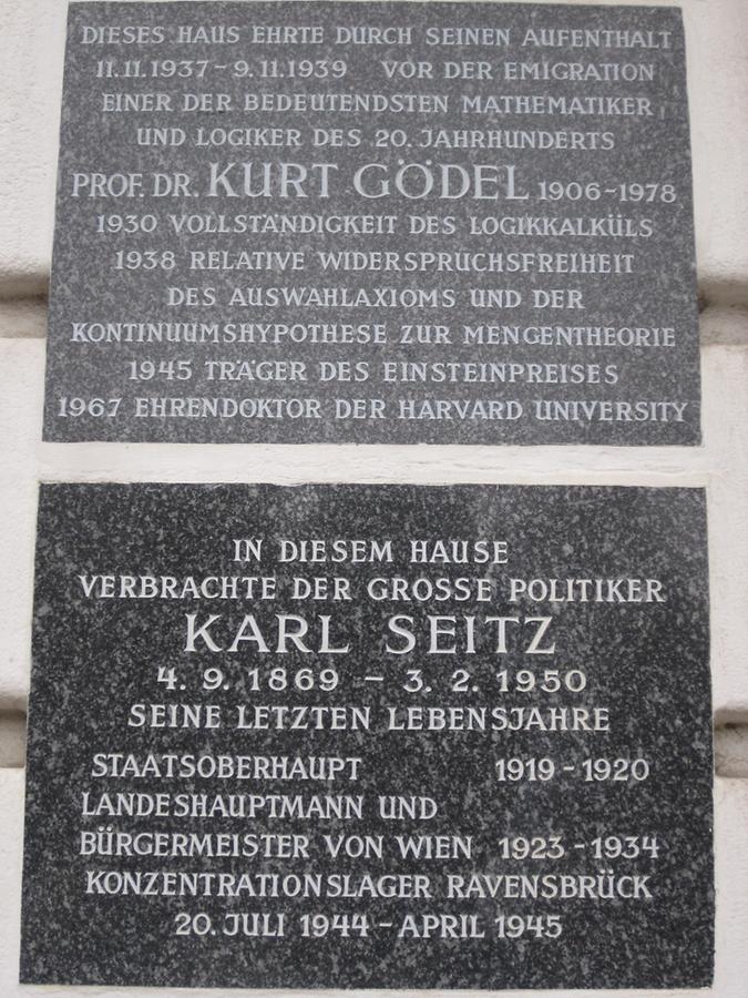 Kurt Gödel- und Karl Seitz Gedenktafel