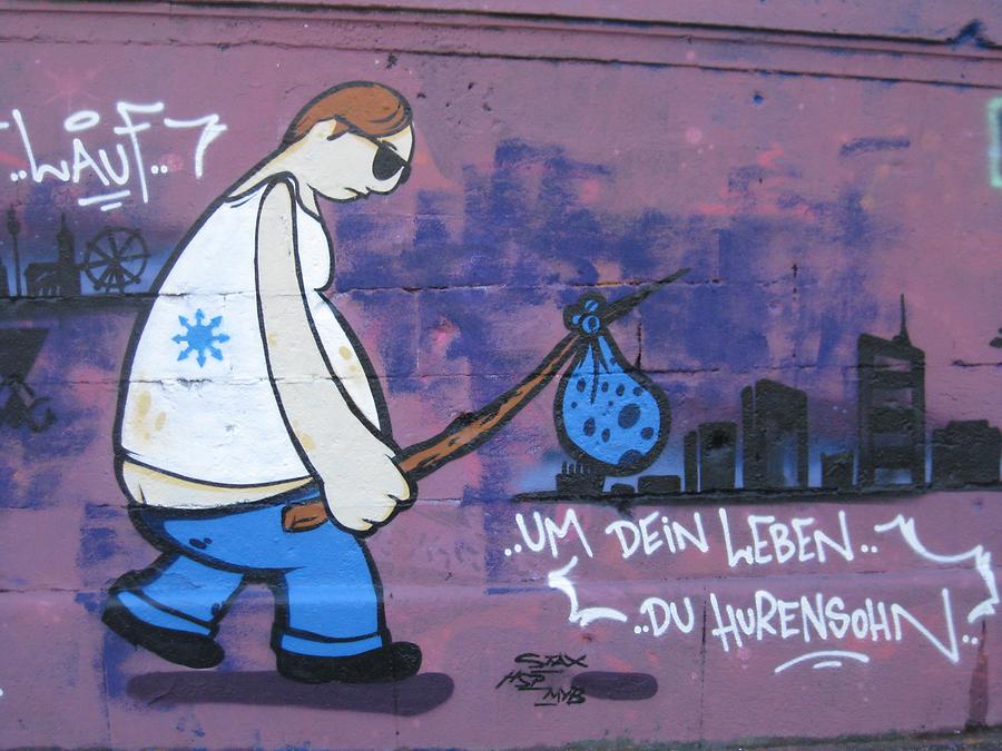 Graffito 'Lauf um dein Leben' - Franz Josefs-Kai - Donaukanalradweg, 1010 Wien