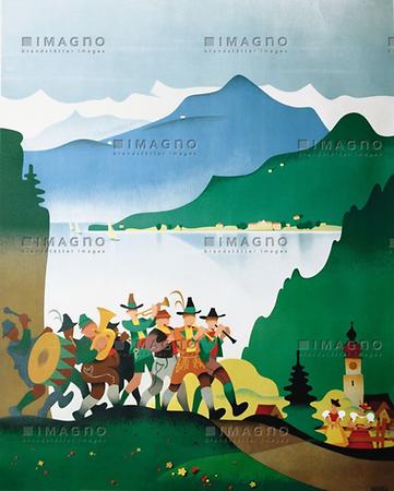 Ferienidyll Österreich. Werbeplakat für den österreichischen Fremdenverkehr. Farblithographie. Österreich. 1951.