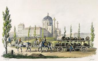 Ein Bierwagen vor der Karlskirche