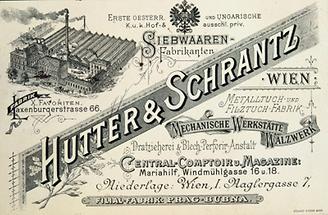 Geschäftskarte der Fabrik Hutter & Schrantz Wien