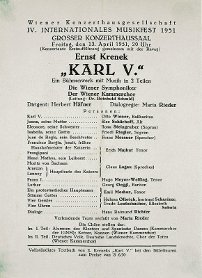 Theaterzettel zur Oper Karl V., © IMAGNO/Austrian Archives