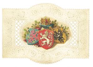 Balleinladungskarte mit den Wappen von Böhmen, Mähren und Schlesien