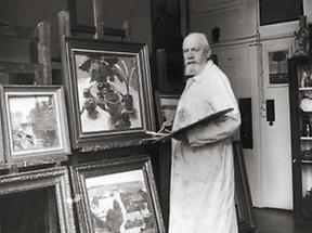 Carl Moll in seinem Wiener Atelier