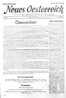 Titelblatt der ersten Nummner von Neues Österreich