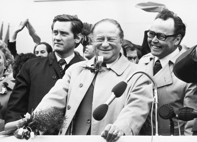 Kreisky, Androsch und Nittel auf dem Rednerpodium, © IMAGNO/Nora Schuster