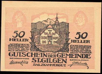 Notgeld '50 Heller Gutschein der Gemeinde St. Gilgen', © IMAGNO/Christian Skrein