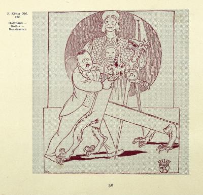Karikatur auf den mit Klimt´schen Ungeheurn kämpfenden Josef Hoffmann, © IMAGNO/Austrian Archives
