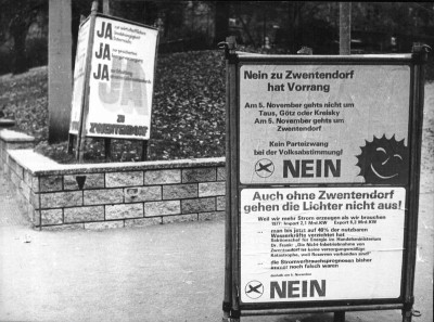 Plakat gegen das Atomkraftwerk Zwentendorf, © IMAGNO/ÖNB