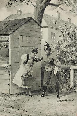 Humoristische Postkarte. Zwei Damen posieren im Kostüm., © IMAGNO/Archiv Jontes