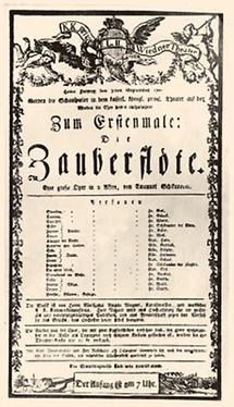 Theaterzettel zur Uraufführung von der Zauberflöte