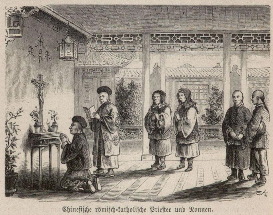 Illustration Chinesische römisch-katholische Priester und Nonnen