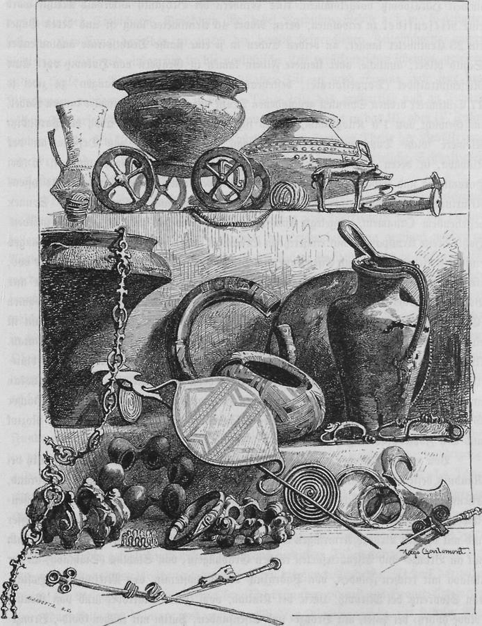 Illustration Opferwagen, Schwerter, etc.