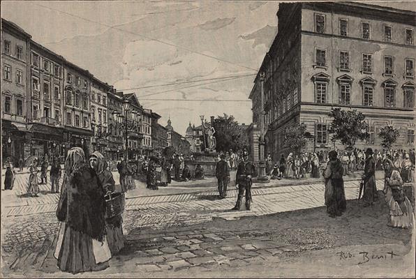 Der Ringplatz in Lemberg mit dem Rathaus, von Rudolf Bernt