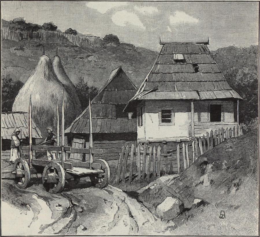 Illustration Bauernhof einer Zadruga