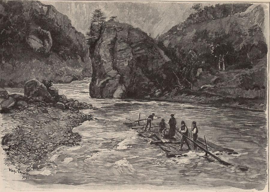 Illustration Floßfahrt auf der oberen Drina