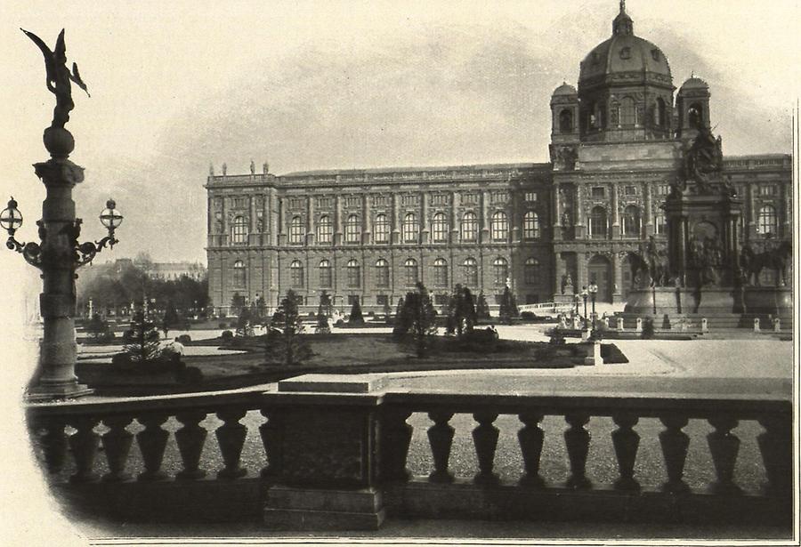 Illustration Blick auf das Kunsthistorische Hofmuseum von der Rampe des Naturhistorischen Hofmuseums