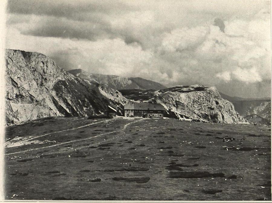 Illustration Panorama des Rax-Plateaus mit dem Erzherzog Karl-Ludwig-Schutzhause