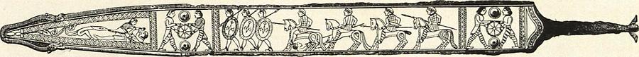 Illustration Ehernes La Tene-Schwert aus dem Gräberfelde von Hallstatt. Nach M Hoernes: 'Natur- und Urgeschichte des Menschen'