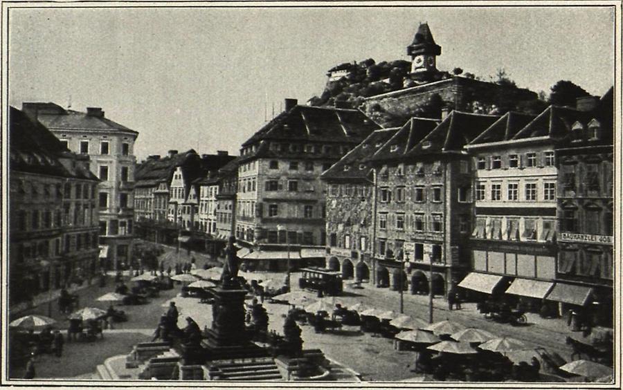 Illustration Graz Hauptplatz mit Schloßberg