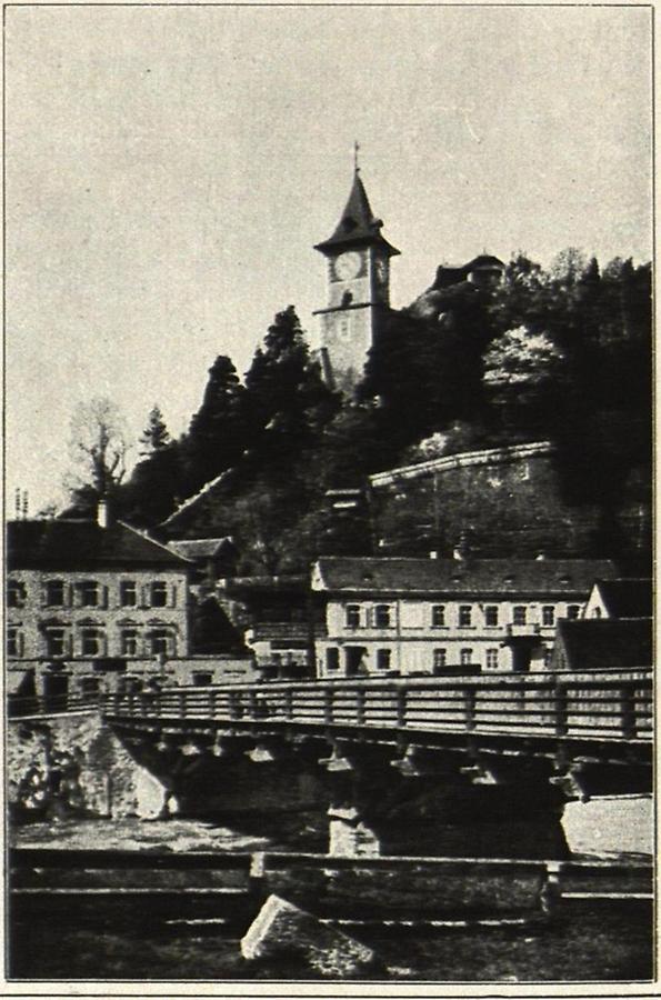 Illustration Bruck a. d. Mur Murbrücke mit Schloßbergturm