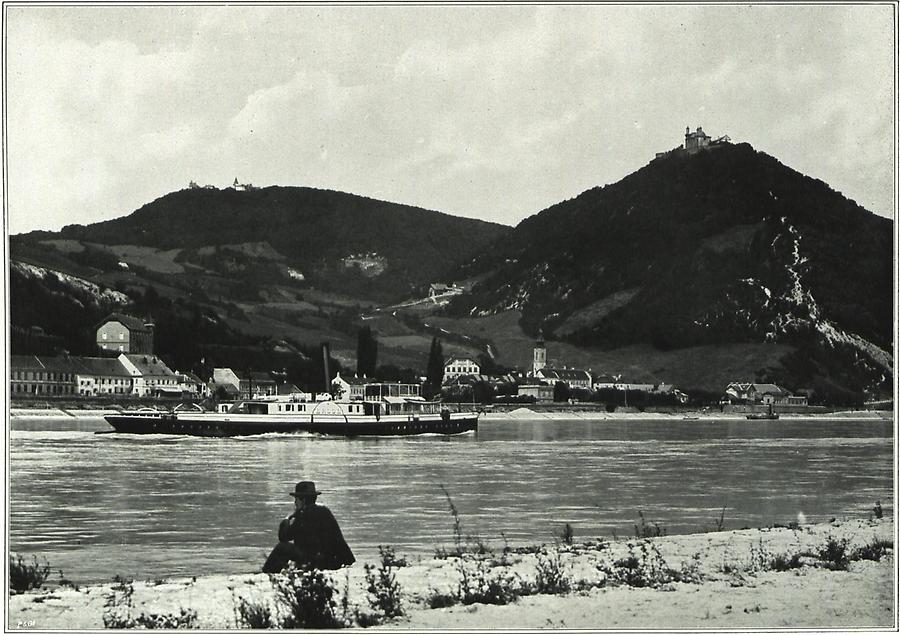 Illustration Die Donau oberhalb Wiens mit Kahlenberg und Leopoldsberg