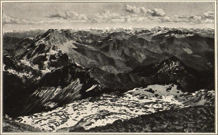 Illustration Panorama der Allgäuer und Lechtaler Alpen von der Scesaplana