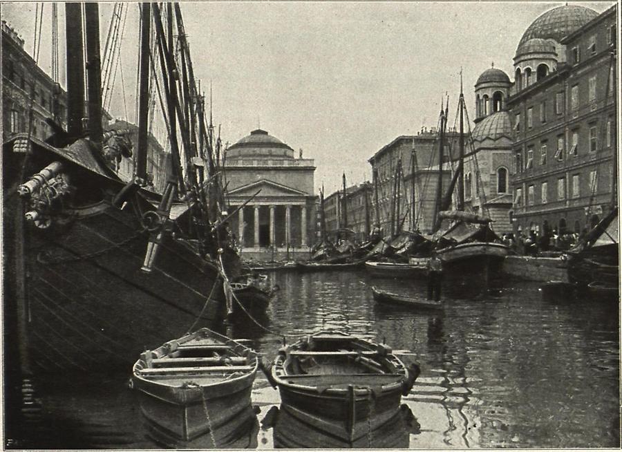 Illustration Triest: Canale grande mit der Antoniuskirche und San Spiridione