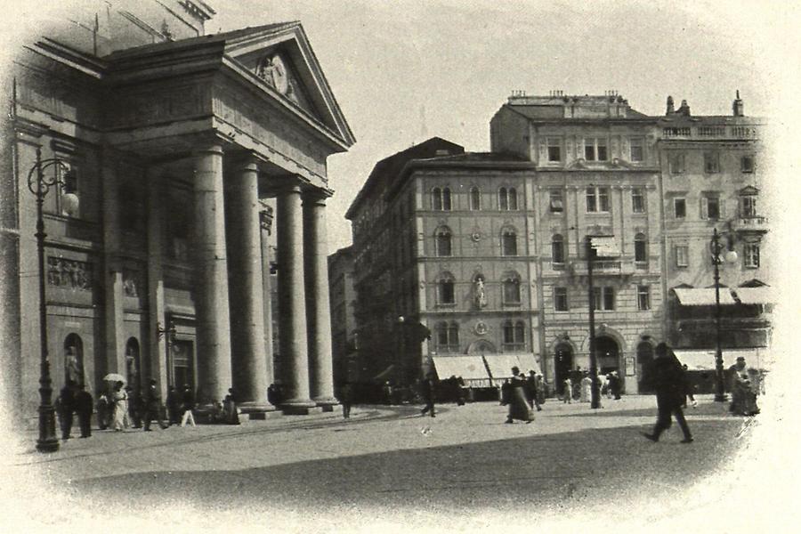 Illustration Triest: Piazza della Bursa und Corso mit Tergesteum