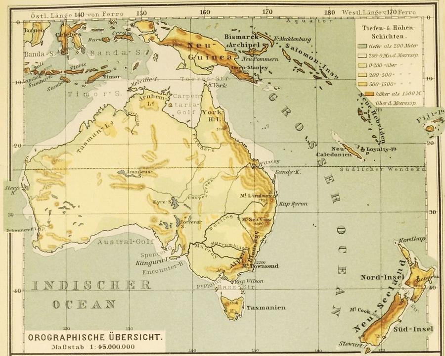 Illustration Australien - Tiefen- und Höhenschichten